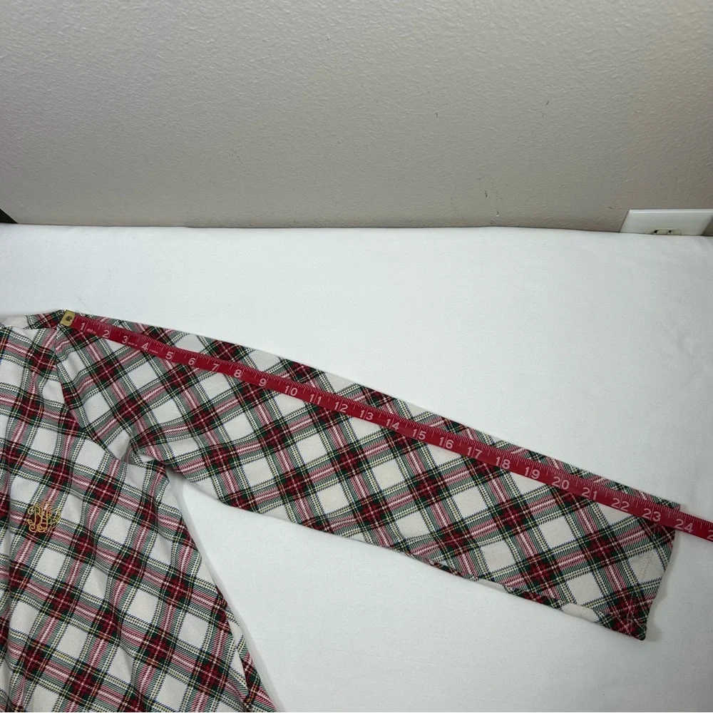 Lauren Ralph Lauren Stretchy Poly White Red Green Plaid Holidays Pajama Set S